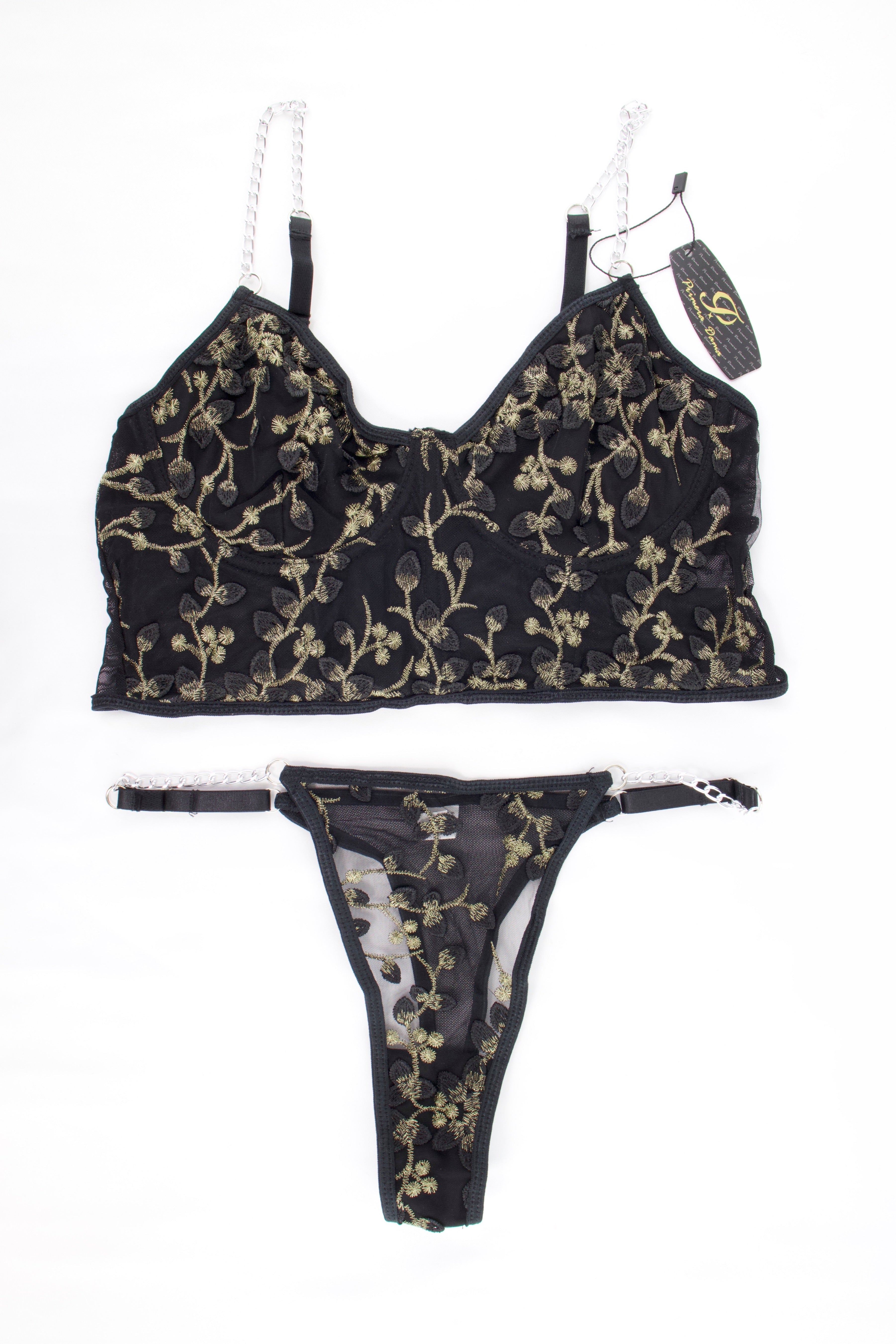 COORDINADO MESH Y BORDADO DE HOJAS CON CADENAS 1129