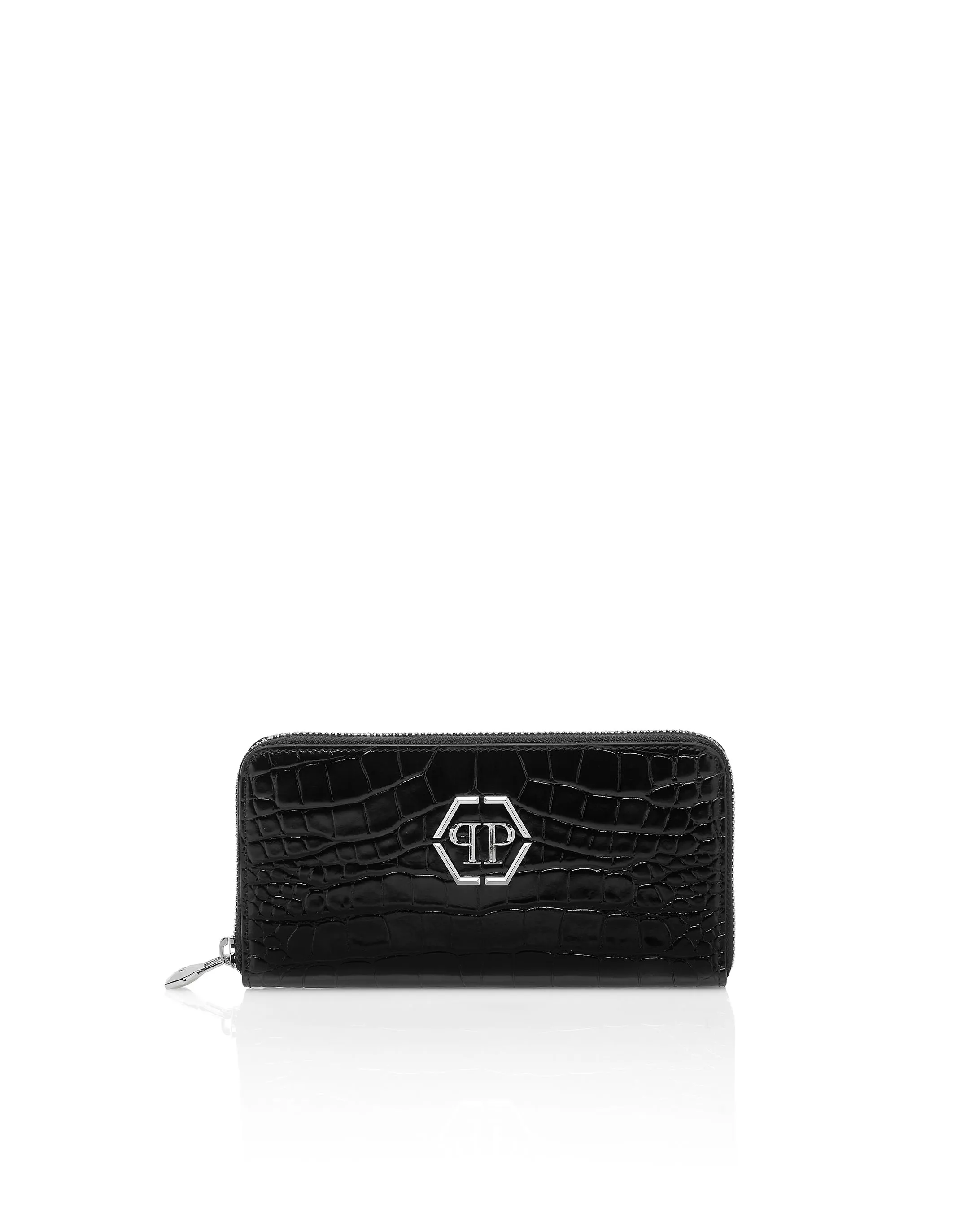 Croco Embossed Round Zip Wallet