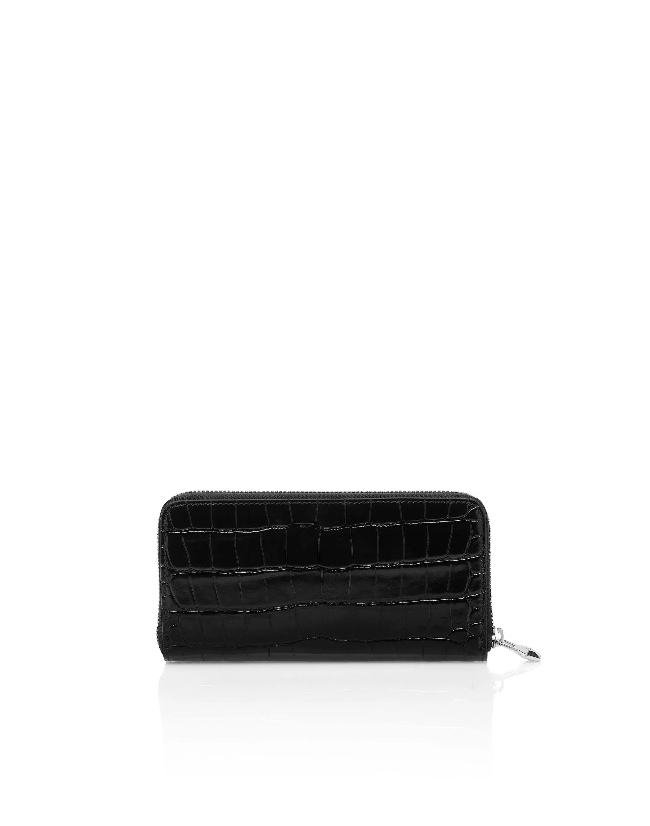 Croco Embossed Round Zip Wallet