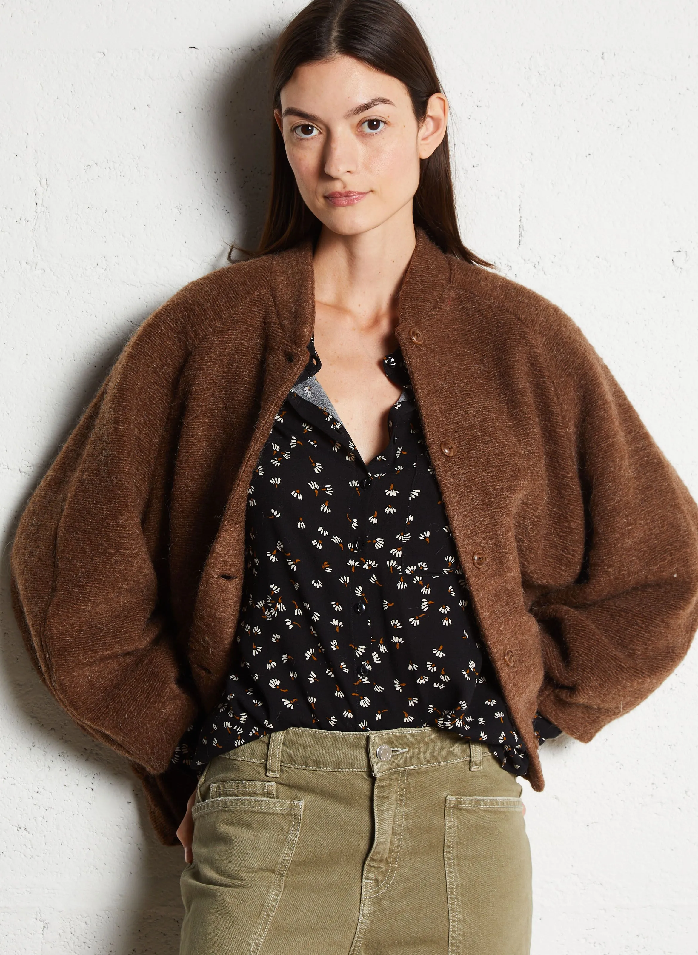 DES PETITS HAUTS HILDOU  CHAQUETA ESTILO TEDDY HOLGADA EN MARRON