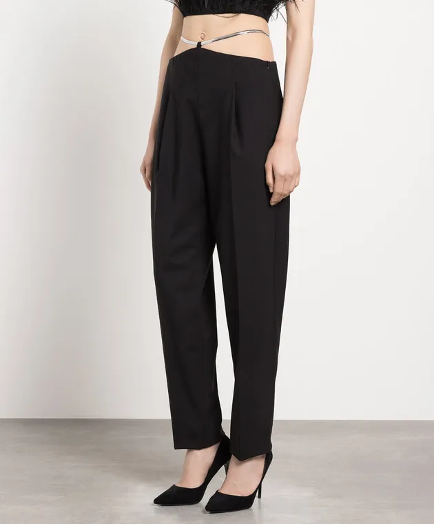 Dondup Black pants made of wool Blanca with a chain