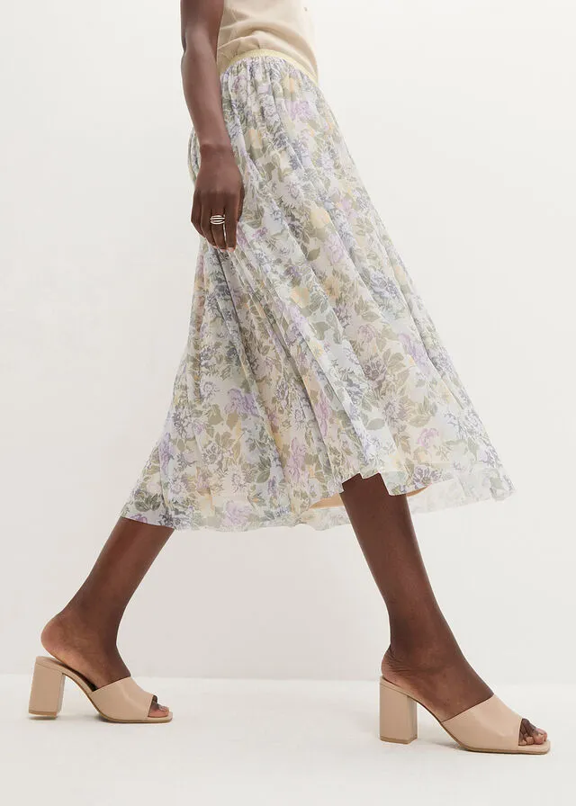 Falda beige con flores
