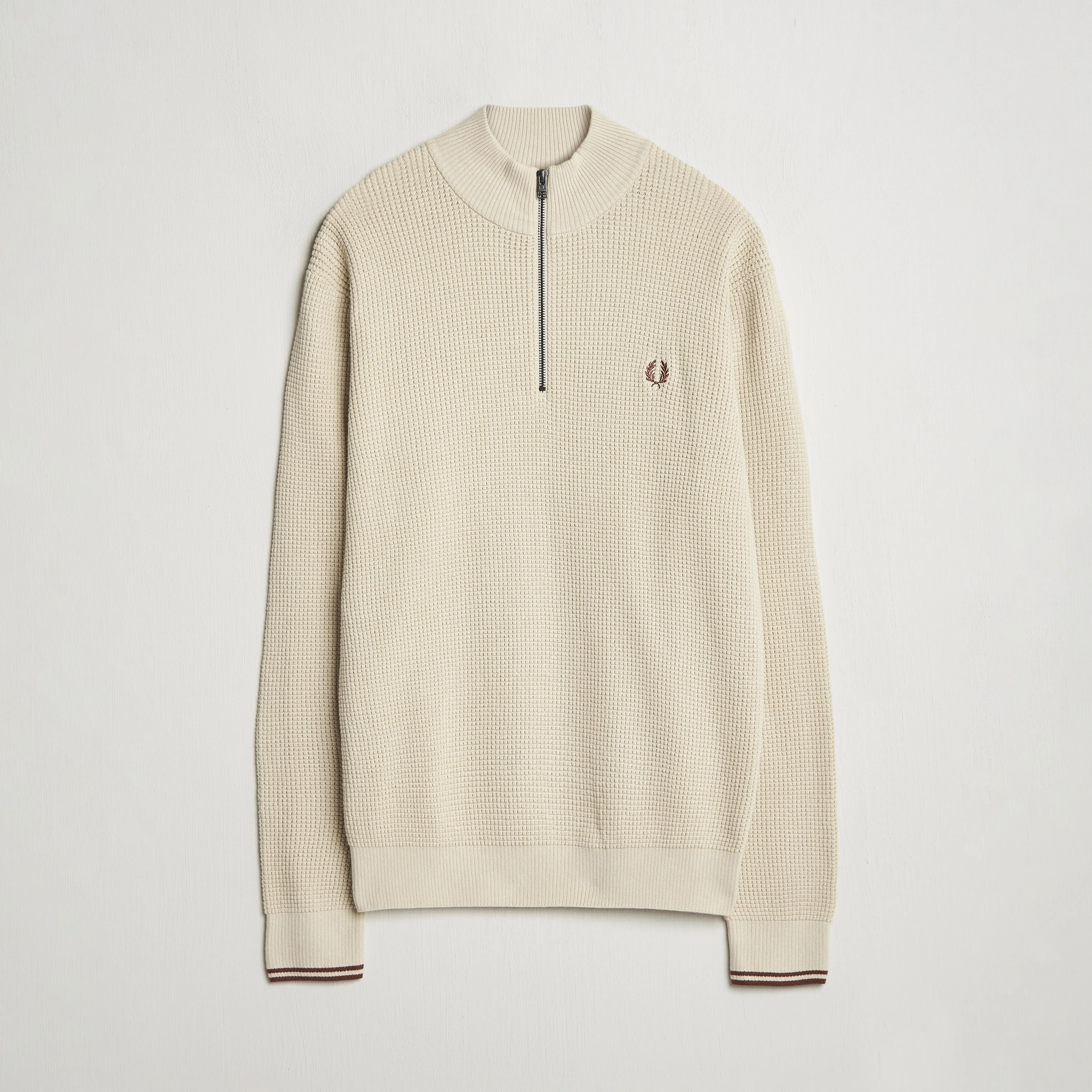 Fred Perry Waffle Stitch Half Zip Oatmeal
