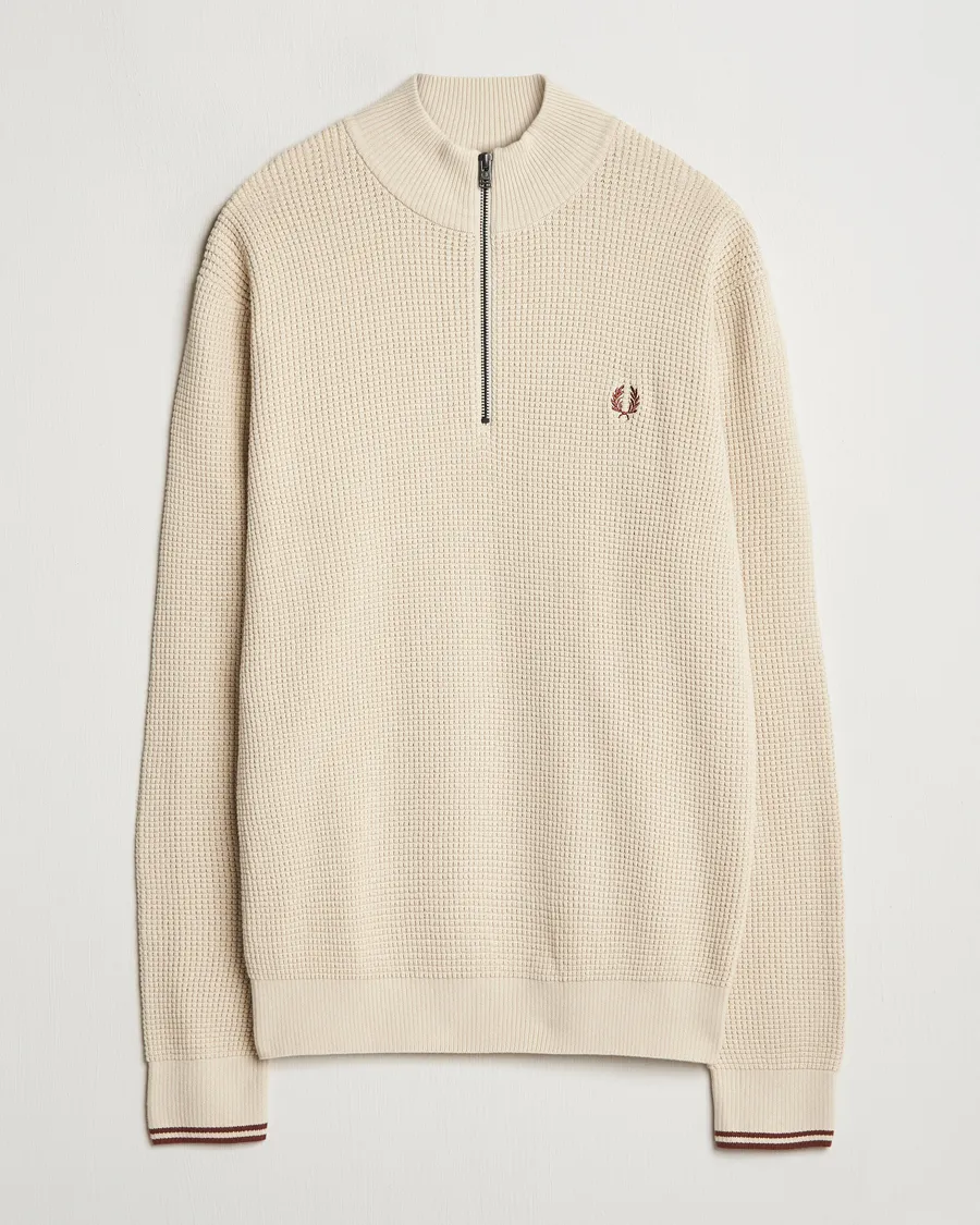 Fred Perry Waffle Stitch Half Zip Oatmeal