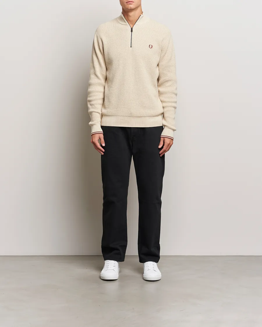 Fred Perry Waffle Stitch Half Zip Oatmeal
