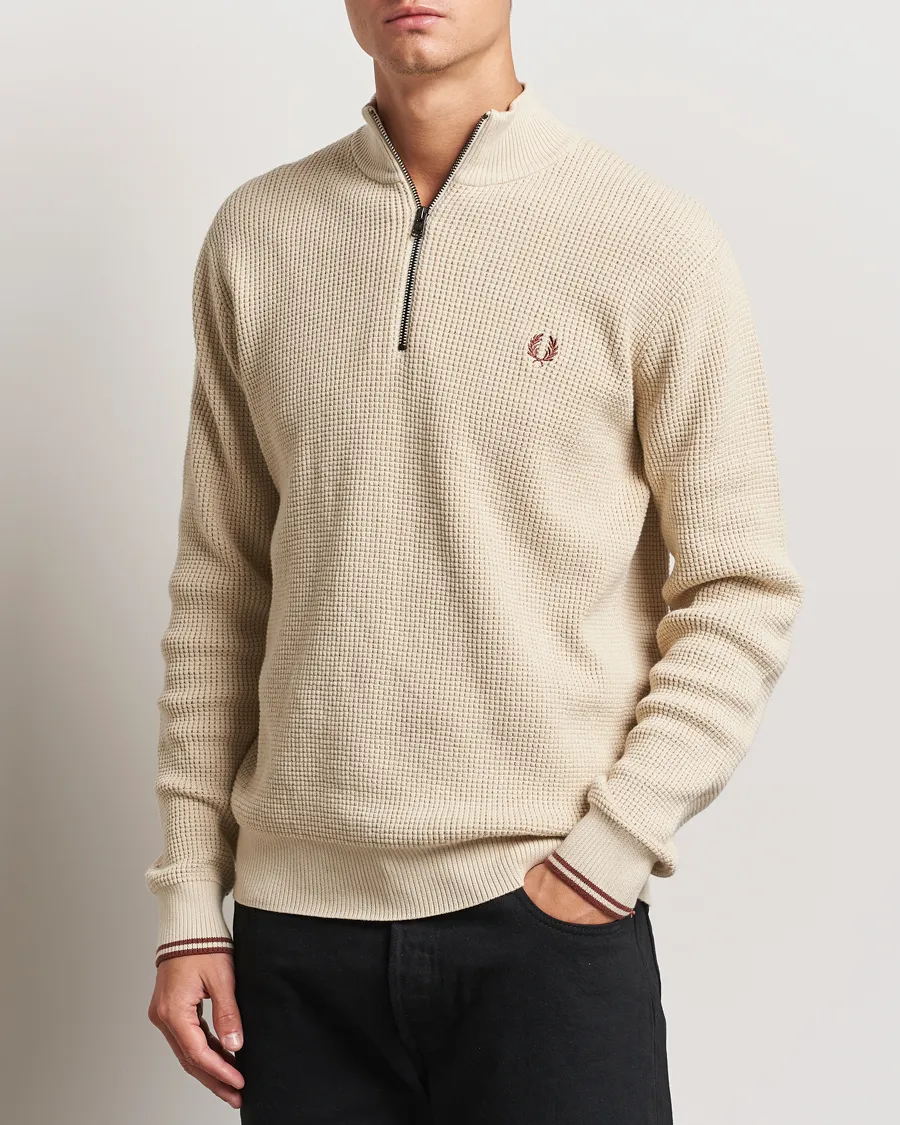 Fred Perry Waffle Stitch Half Zip Oatmeal