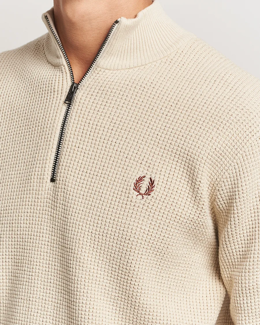 Fred Perry Waffle Stitch Half Zip Oatmeal