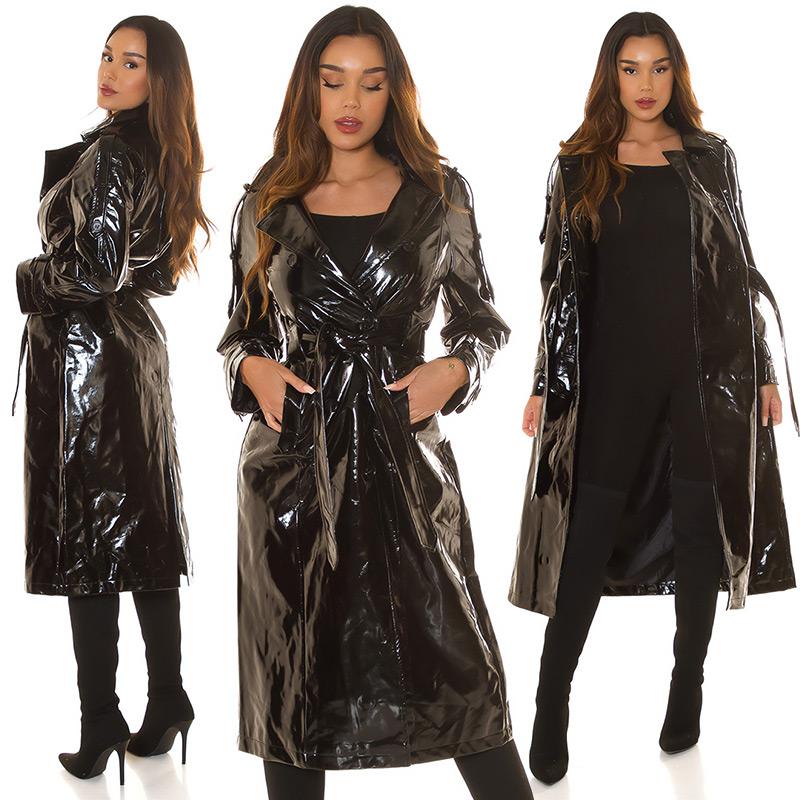 Gabardina de cuero sintético negro