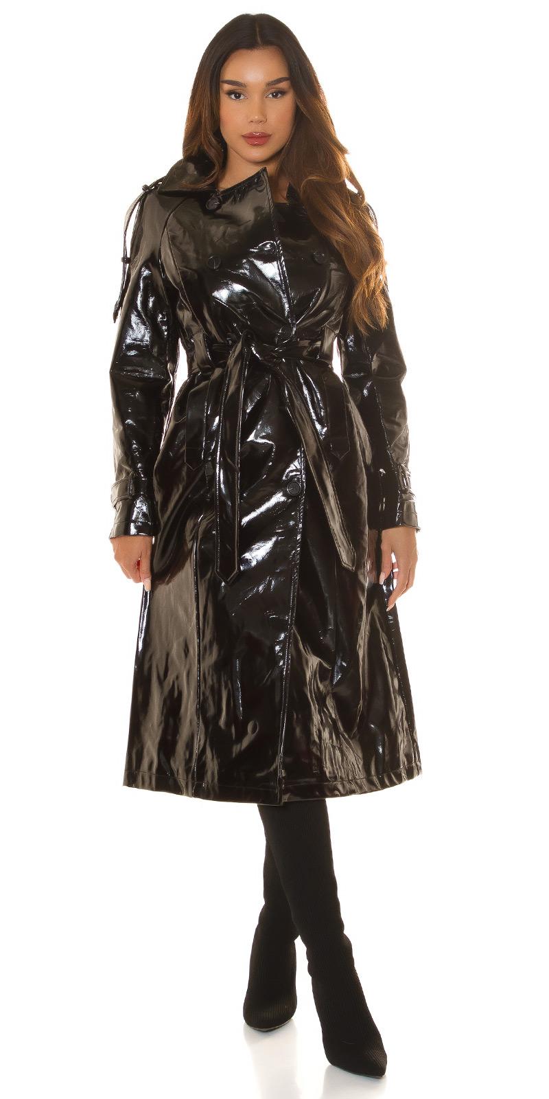 Gabardina de cuero sintético negro