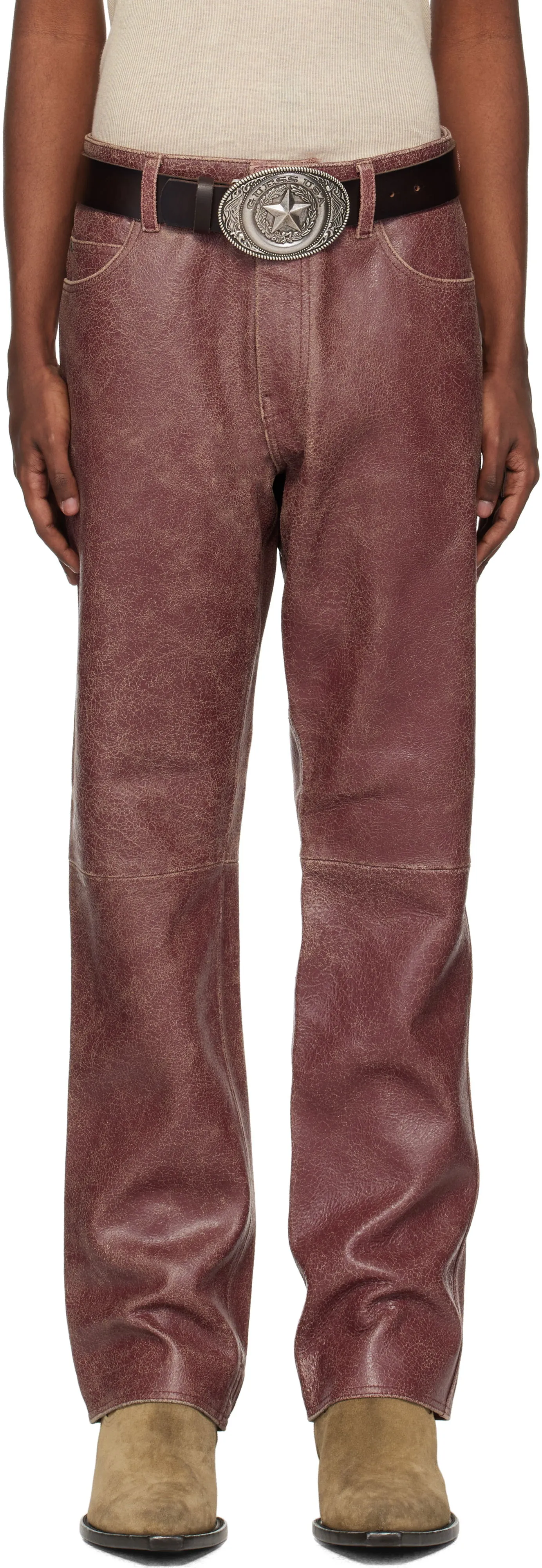 GUESS Crackle Leather Pants