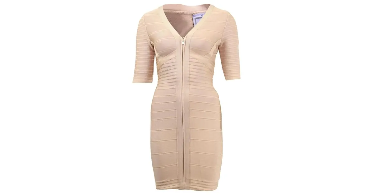 Herve Leger Lilith vendaje mini vestido en rayón beige Castaño 