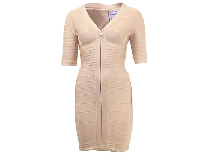 Herve Leger Lilith vendaje mini vestido en rayón beige Castaño 