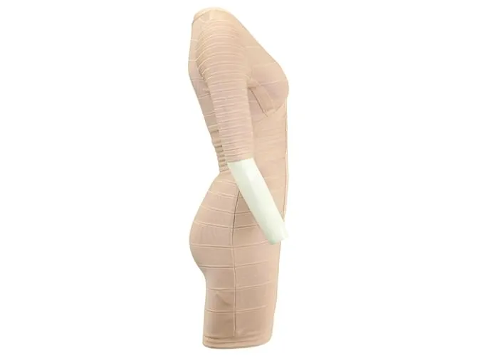 Herve Leger Lilith vendaje mini vestido en rayón beige Castaño 