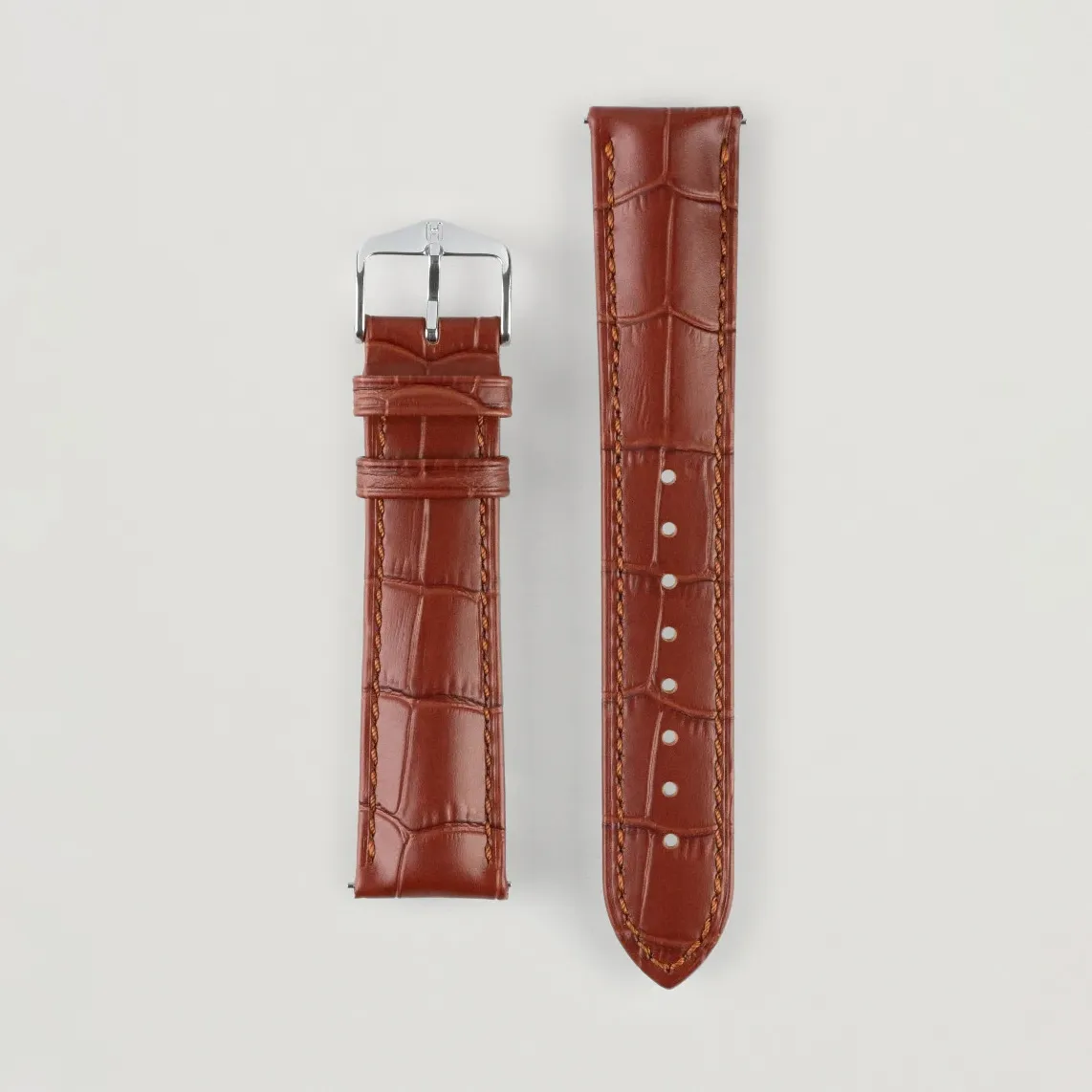 HIRSCH Duke Embossed Leather Watch Strap Golden Brown