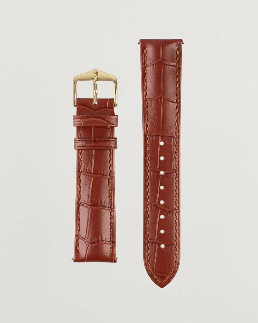HIRSCH Duke Embossed Leather Watch Strap Golden Brown