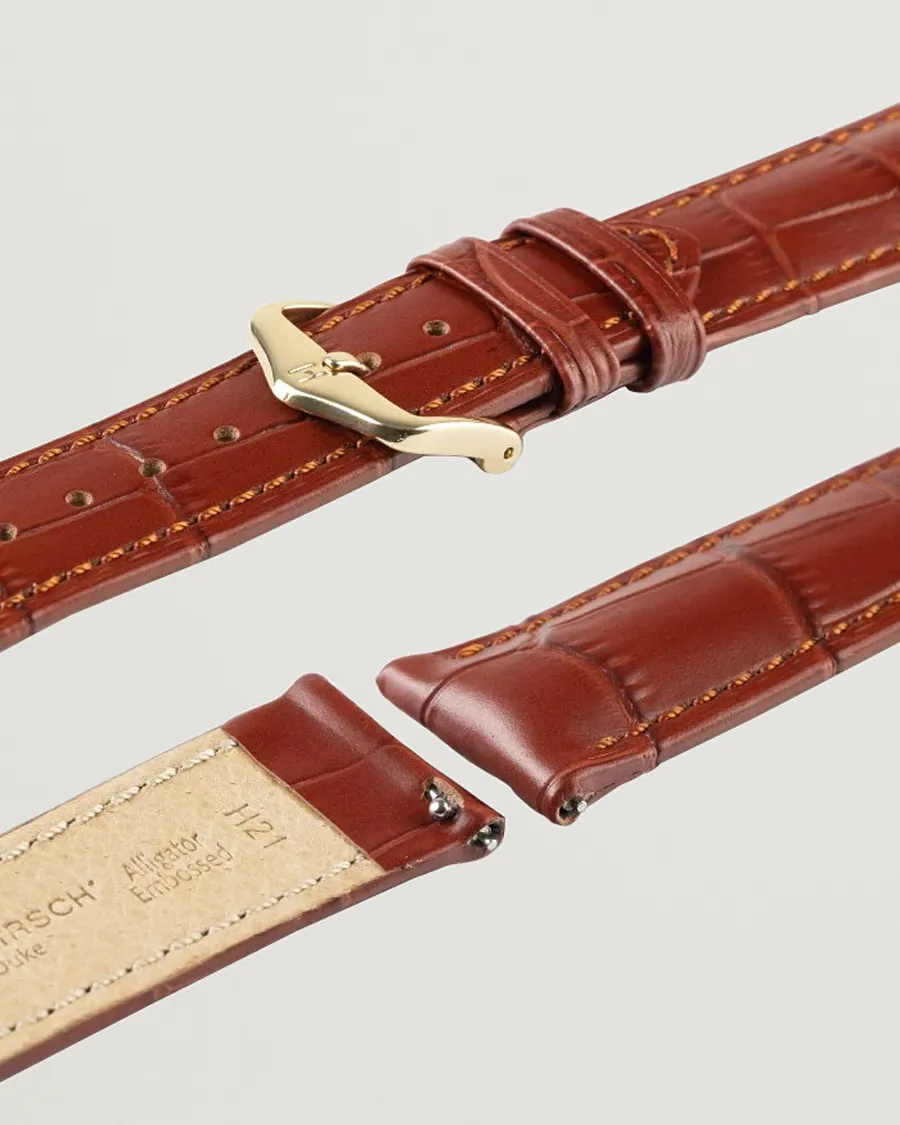 HIRSCH Duke Embossed Leather Watch Strap Golden Brown