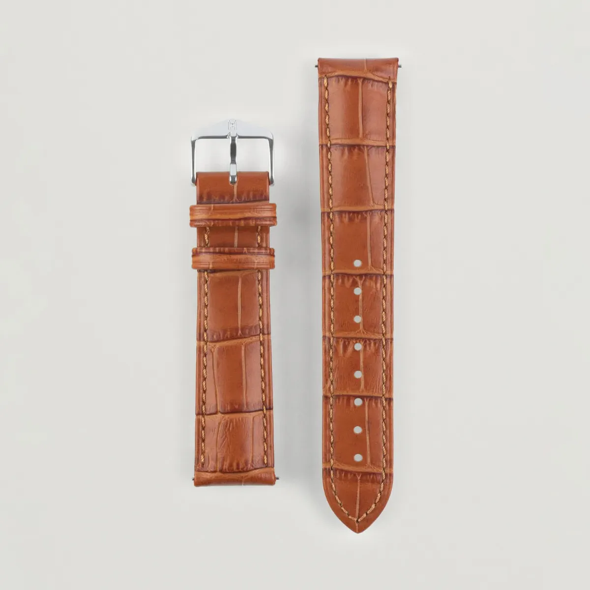HIRSCH Duke Embossed Leather Watch Strap Honey Brown