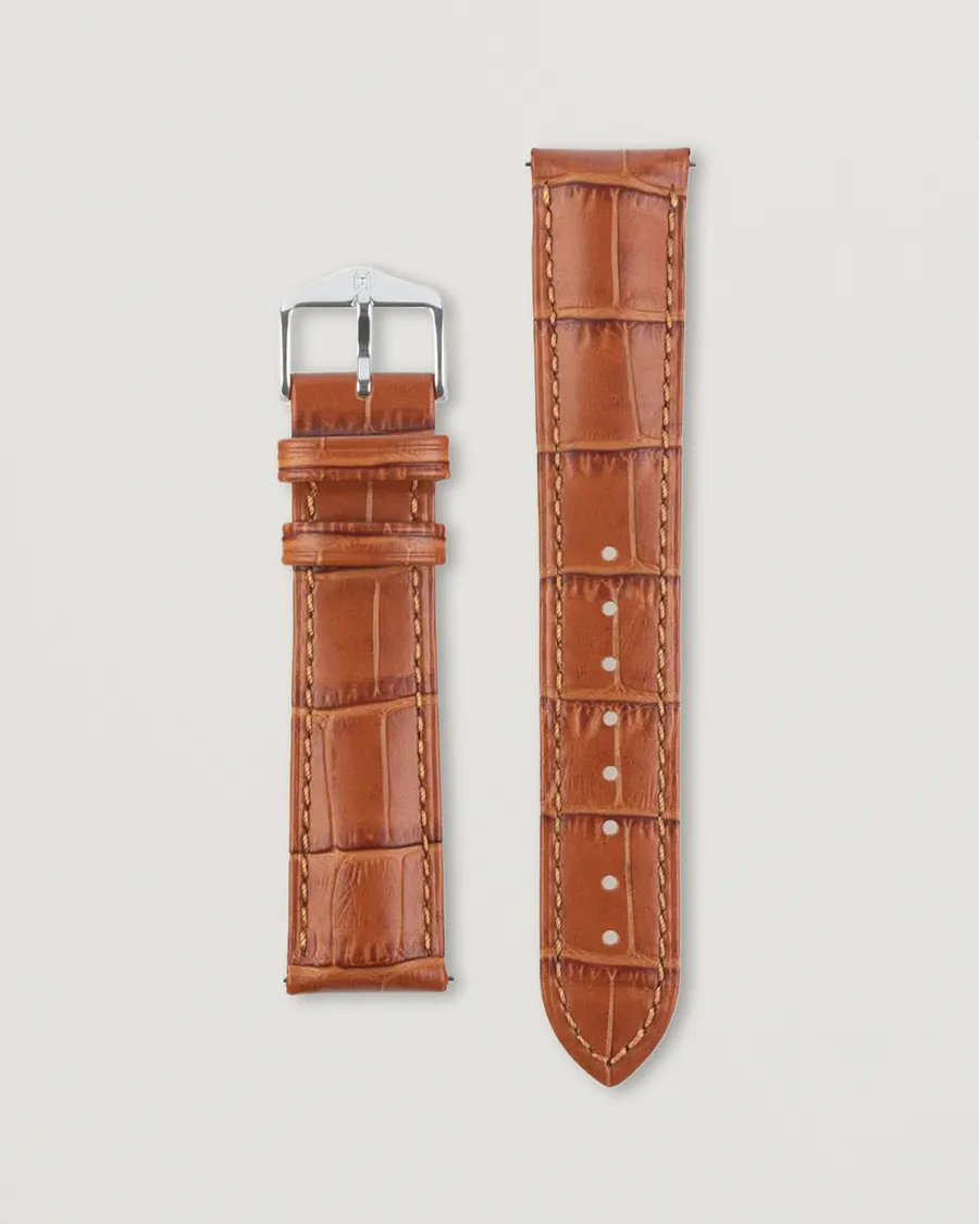 HIRSCH Duke Embossed Leather Watch Strap Honey Brown