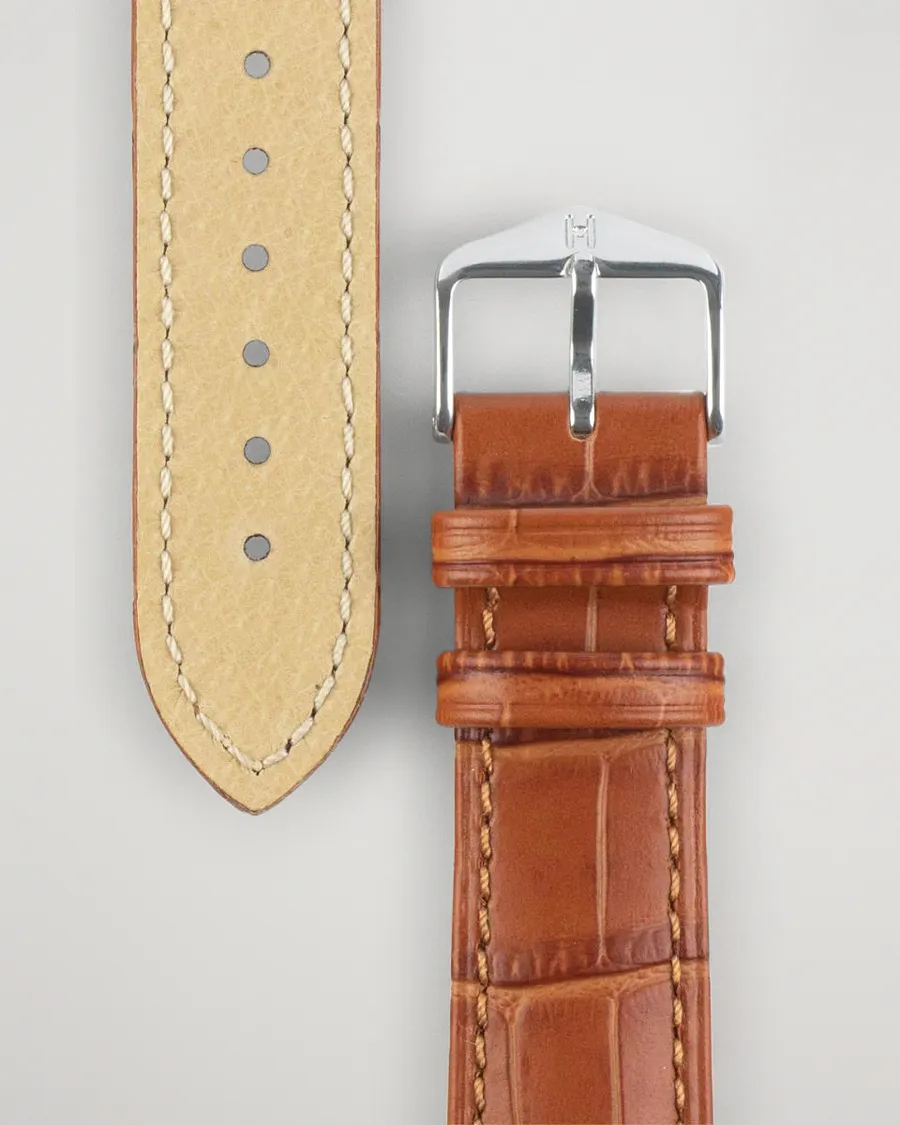 HIRSCH Duke Embossed Leather Watch Strap Honey Brown