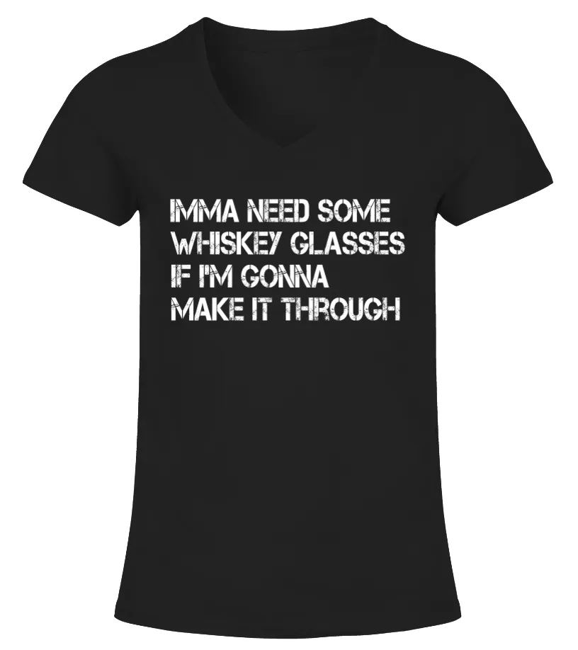 Imma Need Some Whiskey Glasses Morgan Wallen Song Lyrics Camiseta cuello pico Mujer