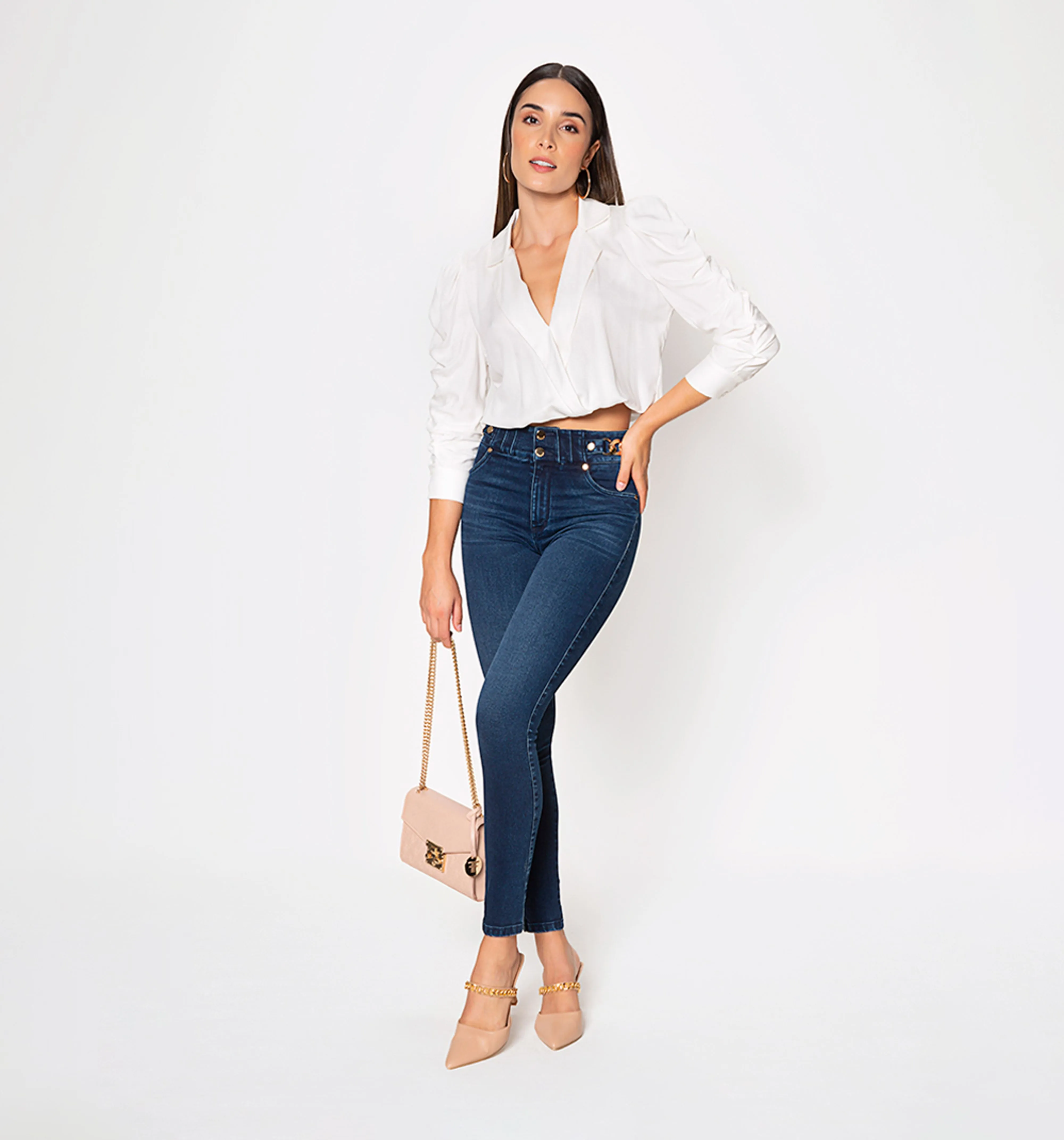 Jean ultraslim, tiro alto,  pretina anch