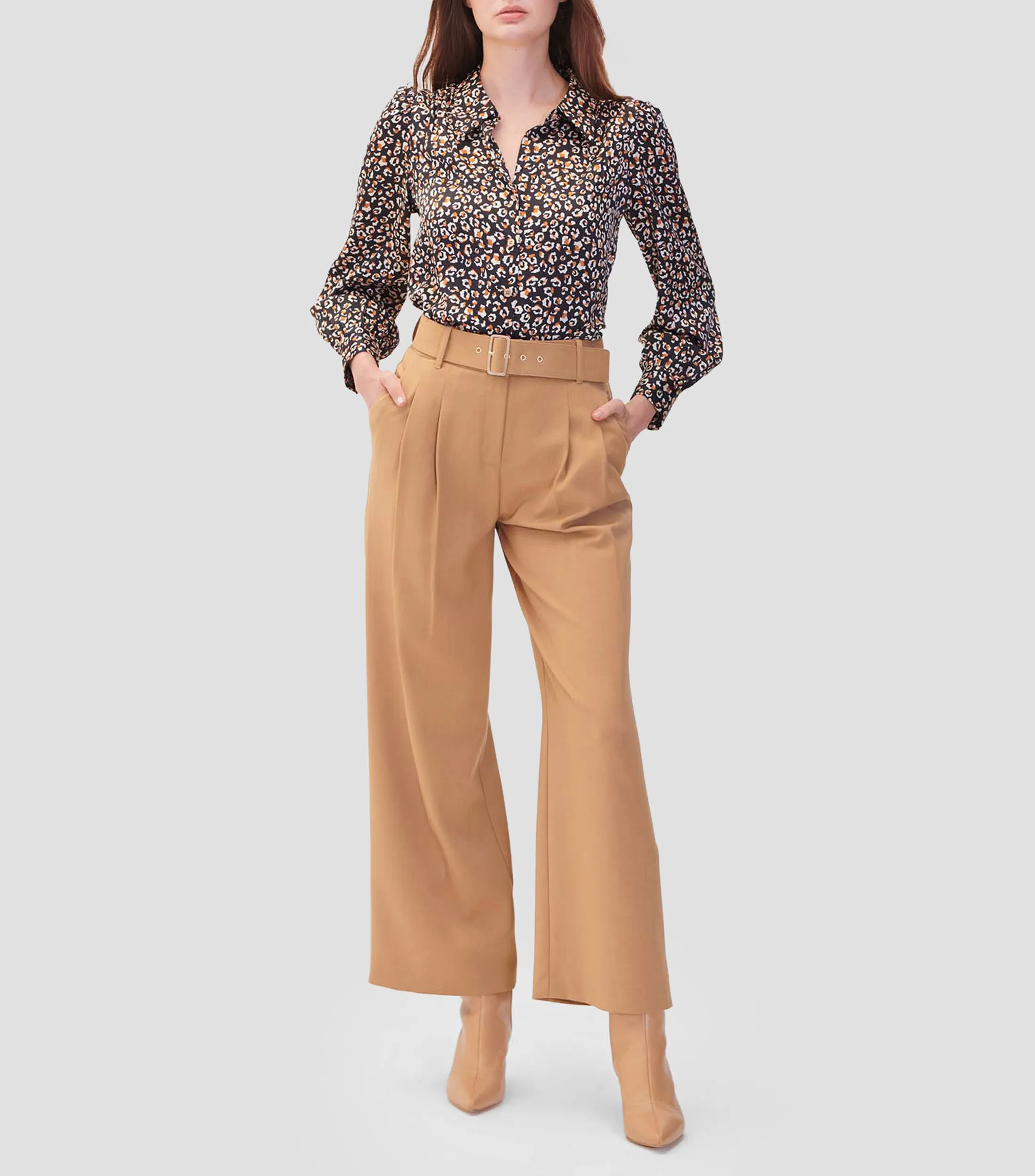 Julio Pantalón Palazzo Tiro Alto Pinzas Y Cinturón Mujer