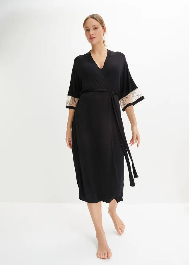 Kimono Negro + beige tiza