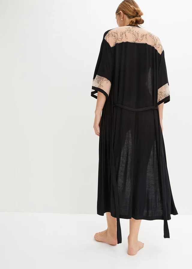 Kimono Negro + beige tiza