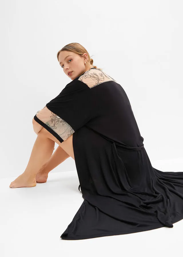 Kimono Negro + beige tiza