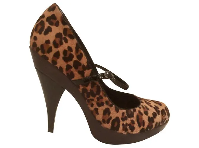 Kurt Geiger Piel de becerro estilo poni Mary Janes Estampado de leopardo 