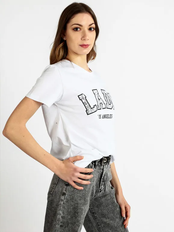 Ladp Camiseta de mujer de algodón con texto