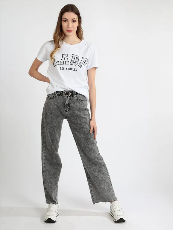 Ladp Camiseta de mujer de algodón con texto