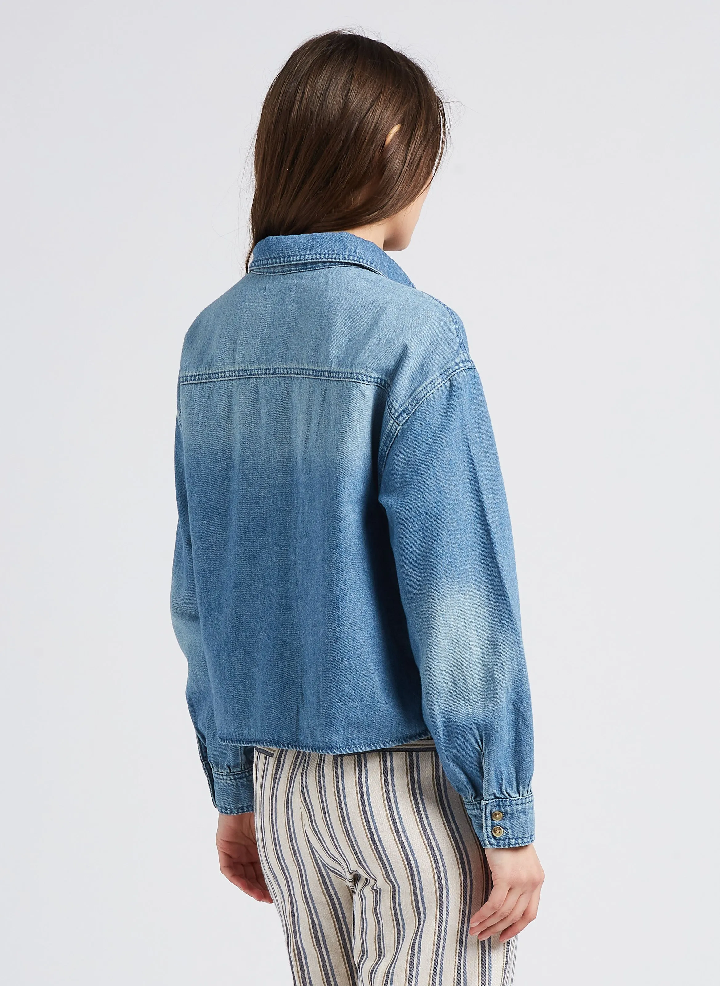 MAISON 123 CLARA  CHAQUETA RECTA VAQUERA DE ALGODóN CON CUELLO CLáSICO EN AZUL
