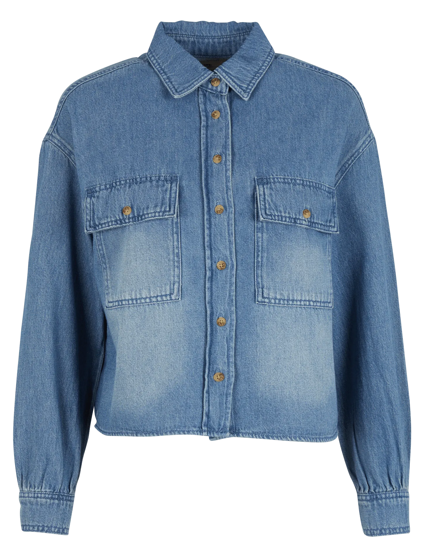 MAISON 123 CLARA  CHAQUETA RECTA VAQUERA DE ALGODóN CON CUELLO CLáSICO EN AZUL