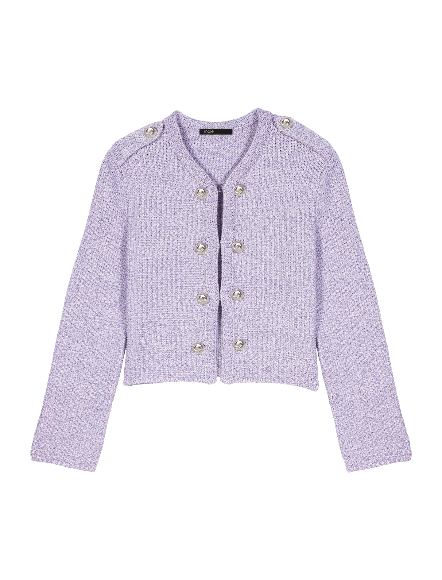 MAJE Chaqueta tejida con cuello de pico y botones en violeta