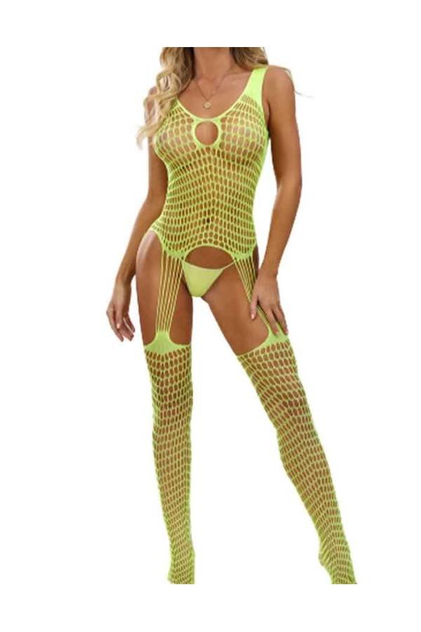 Media entera sexy amarilla bodystocking lencería