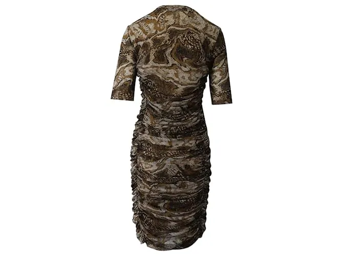 Minivestido fruncido Ganni de poliamida con estampado marrón 