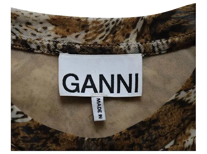 Minivestido fruncido Ganni de poliamida con estampado marrón 