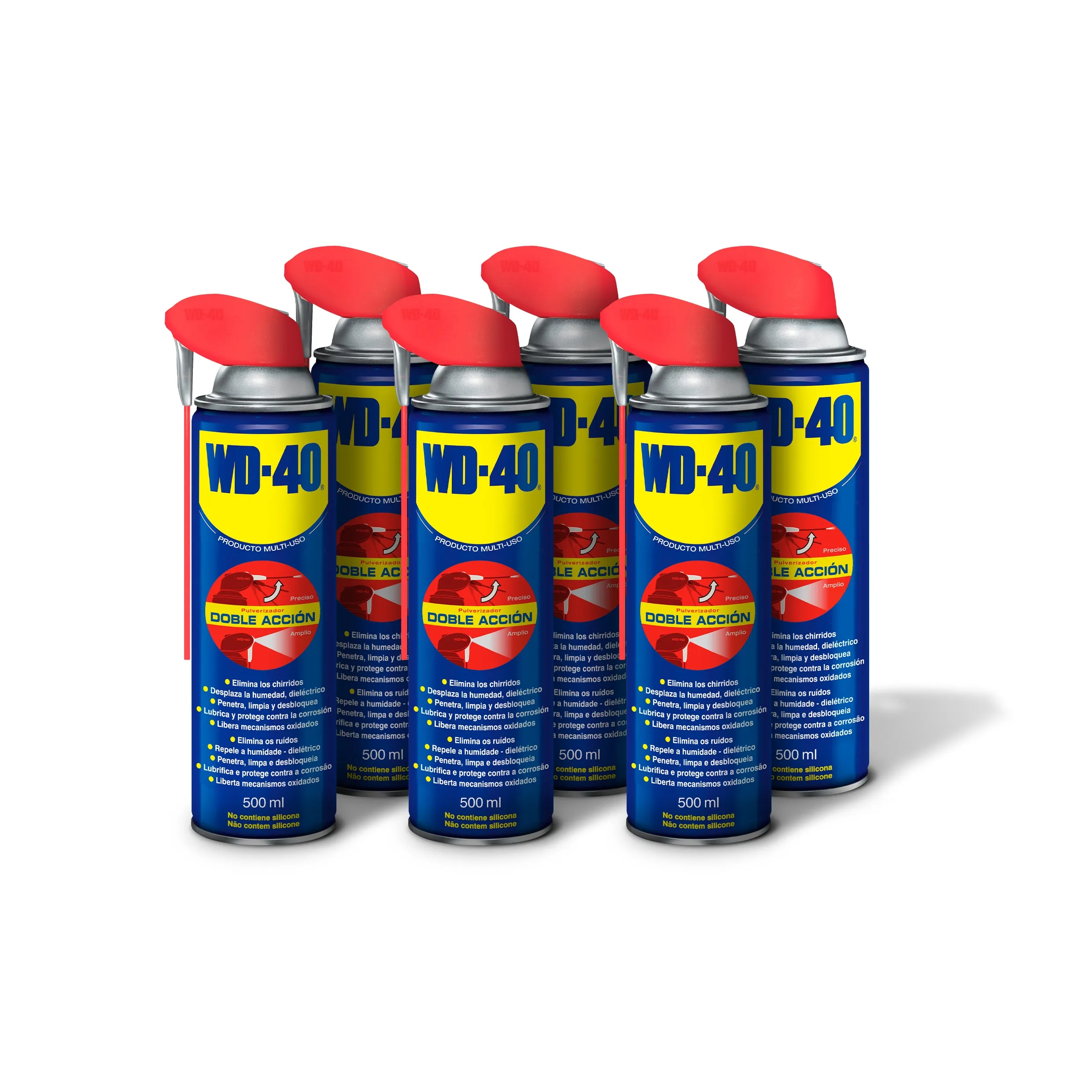 Pack de 6 unidades Aceite Spray Doble Accion Multiusos WD 40 de 500ml