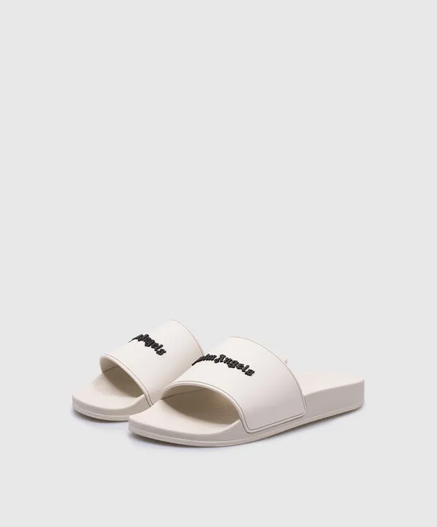 Palm Angels Beige sliders with textured logo