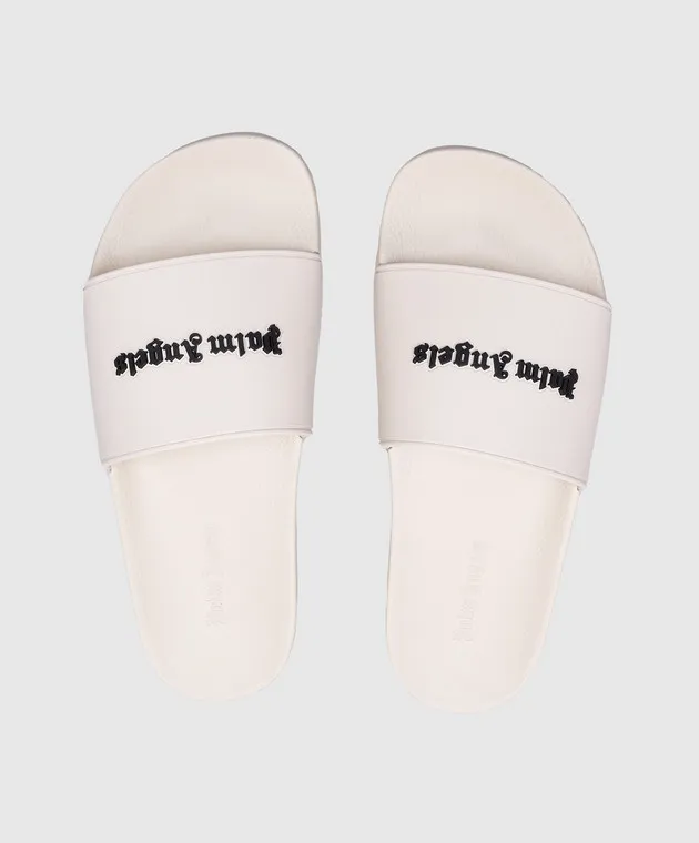 Palm Angels Beige sliders with textured logo