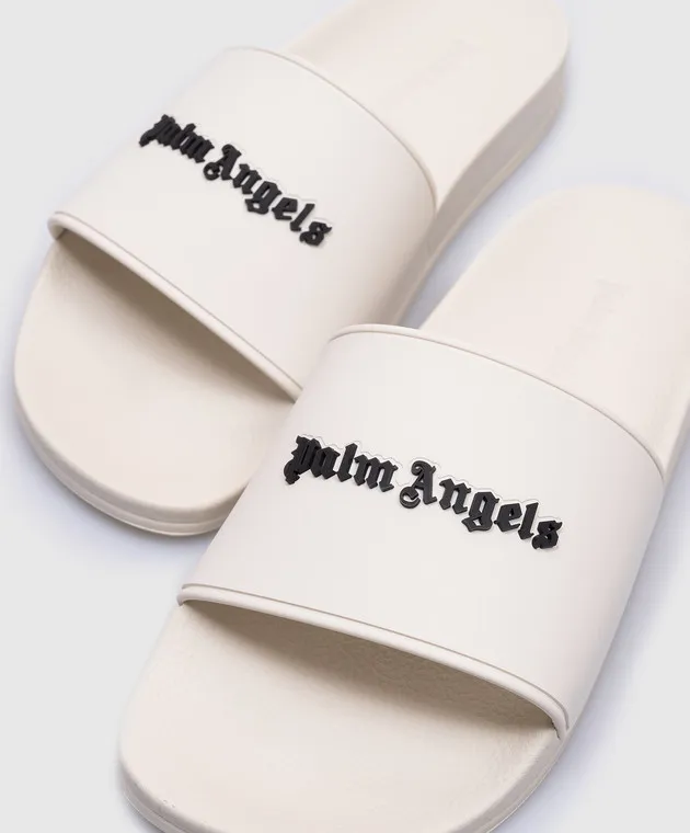 Palm Angels Beige sliders with textured logo