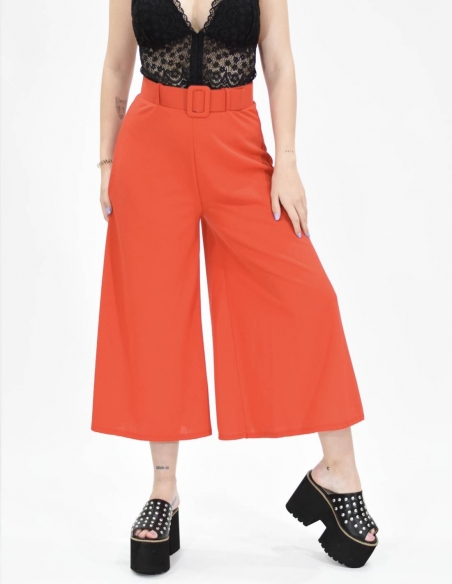 Pantalón culotte rojo cinturón