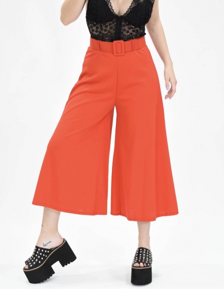 Pantalón culotte rojo cinturón