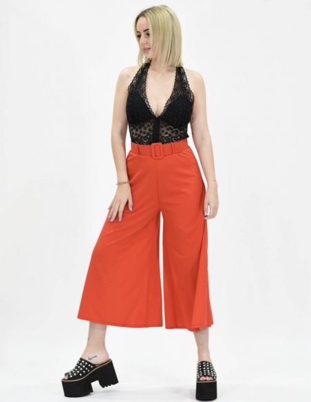 Pantalón culotte rojo cinturón
