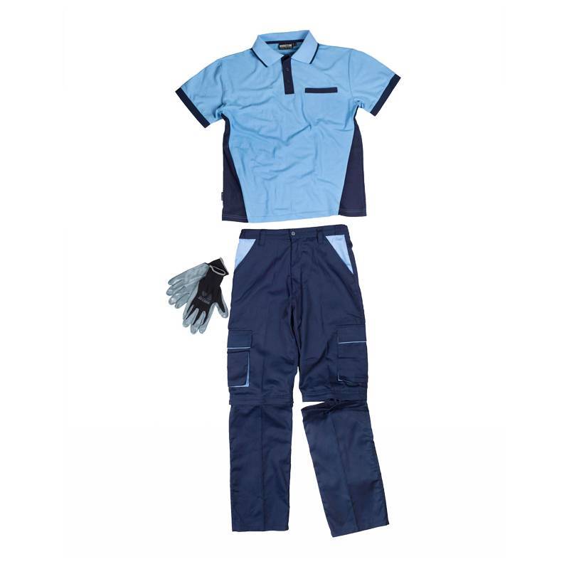 Pantalón desmontable, polo manga corta y guantes nitrilo.