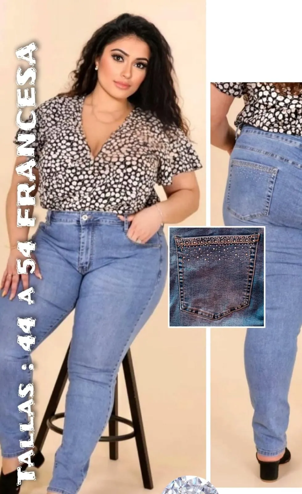 Pantalón Vaquero Con Fantasía Mujer Talla Grande