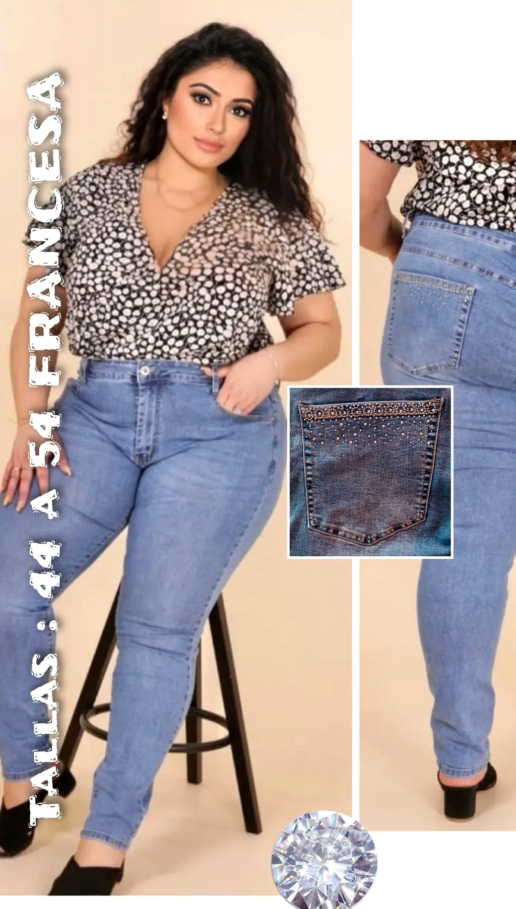 Pantalón Vaquero Con Fantasía Mujer Talla Grande