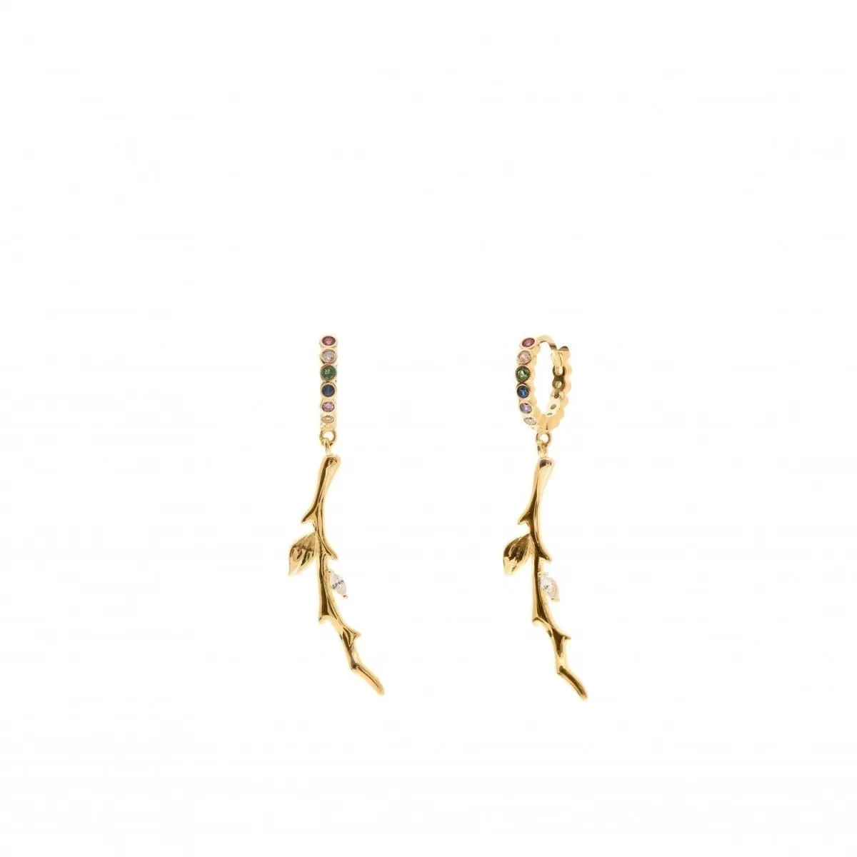 Pendientes aros con colgantes de rama y círculos
