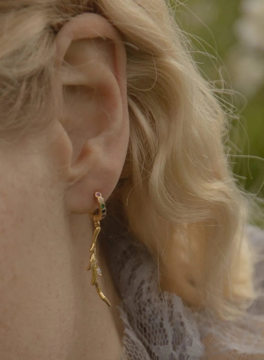 Pendientes aros con colgantes de rama y círculos